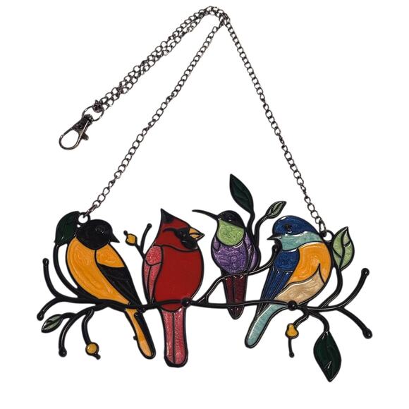 Multicolor Acrylic Bird Painted Ornament Window Panel Hanging Light Decoration - Picture 1 of 7